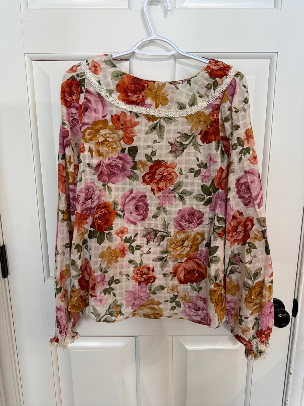 Show Me Your MuMu Lydia Ruffle V-Neck Blouse Ivory Hillside Floral 25628 - Picture 9 of 15